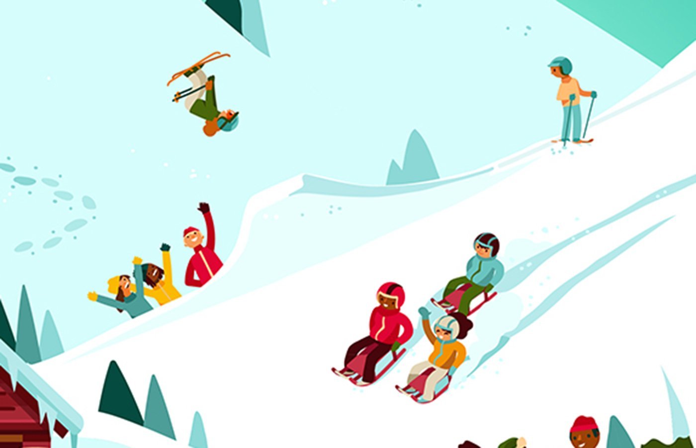 Comic: Verschiedene Aktiviäten auf dem Schnee.