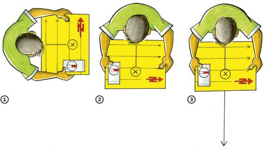 Disegno di corridore che consulta una cartina