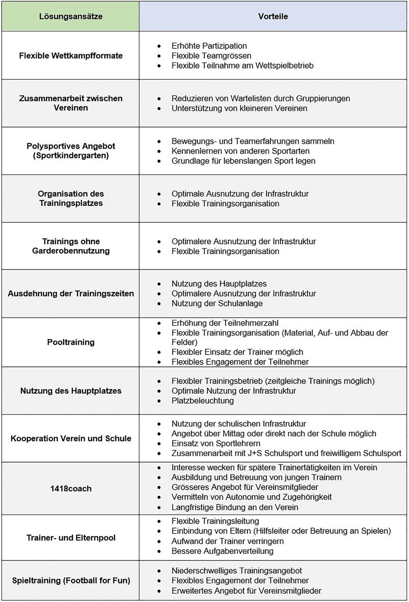 Tabelle: Lösungsansätze und ihre Vortiele.