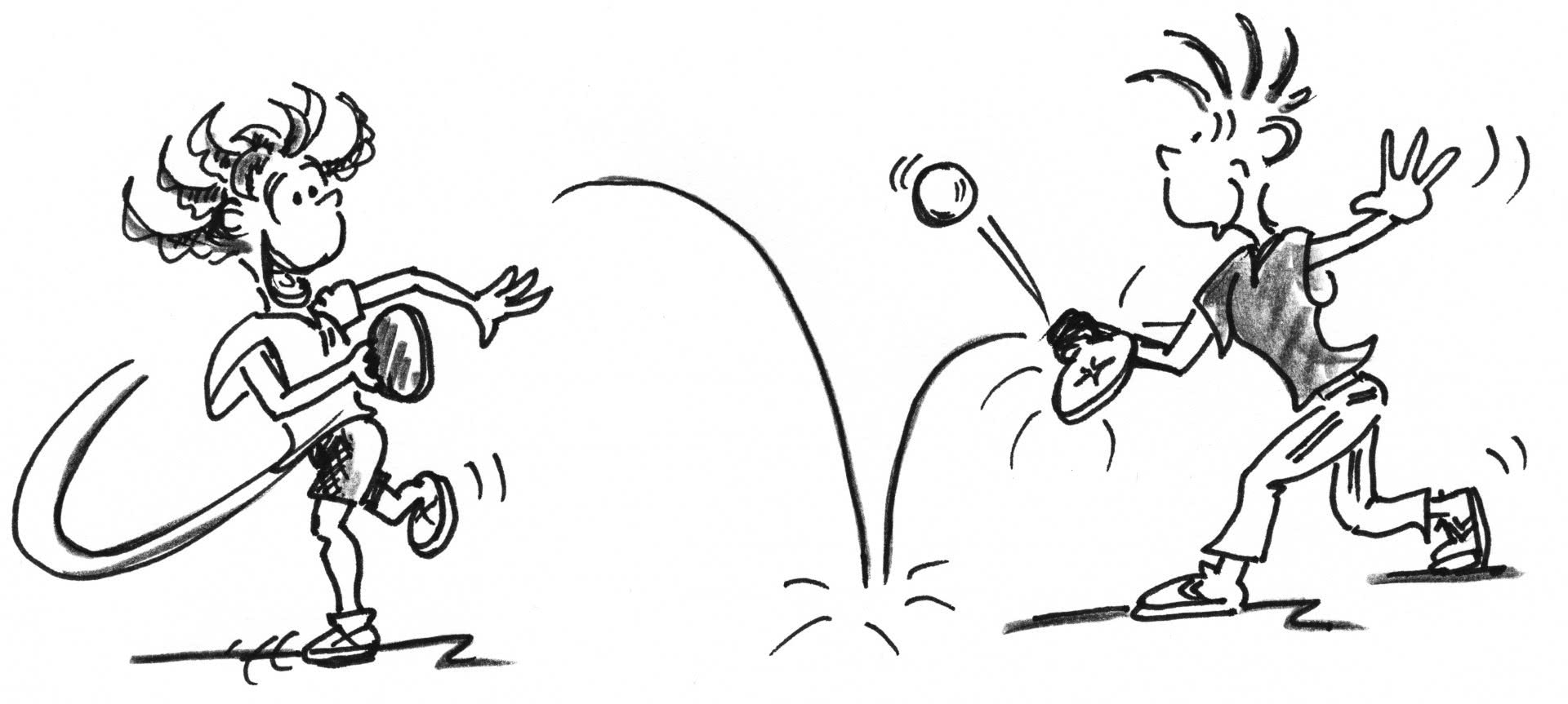 Comic: Zwei Figuren spielen Streetracket.