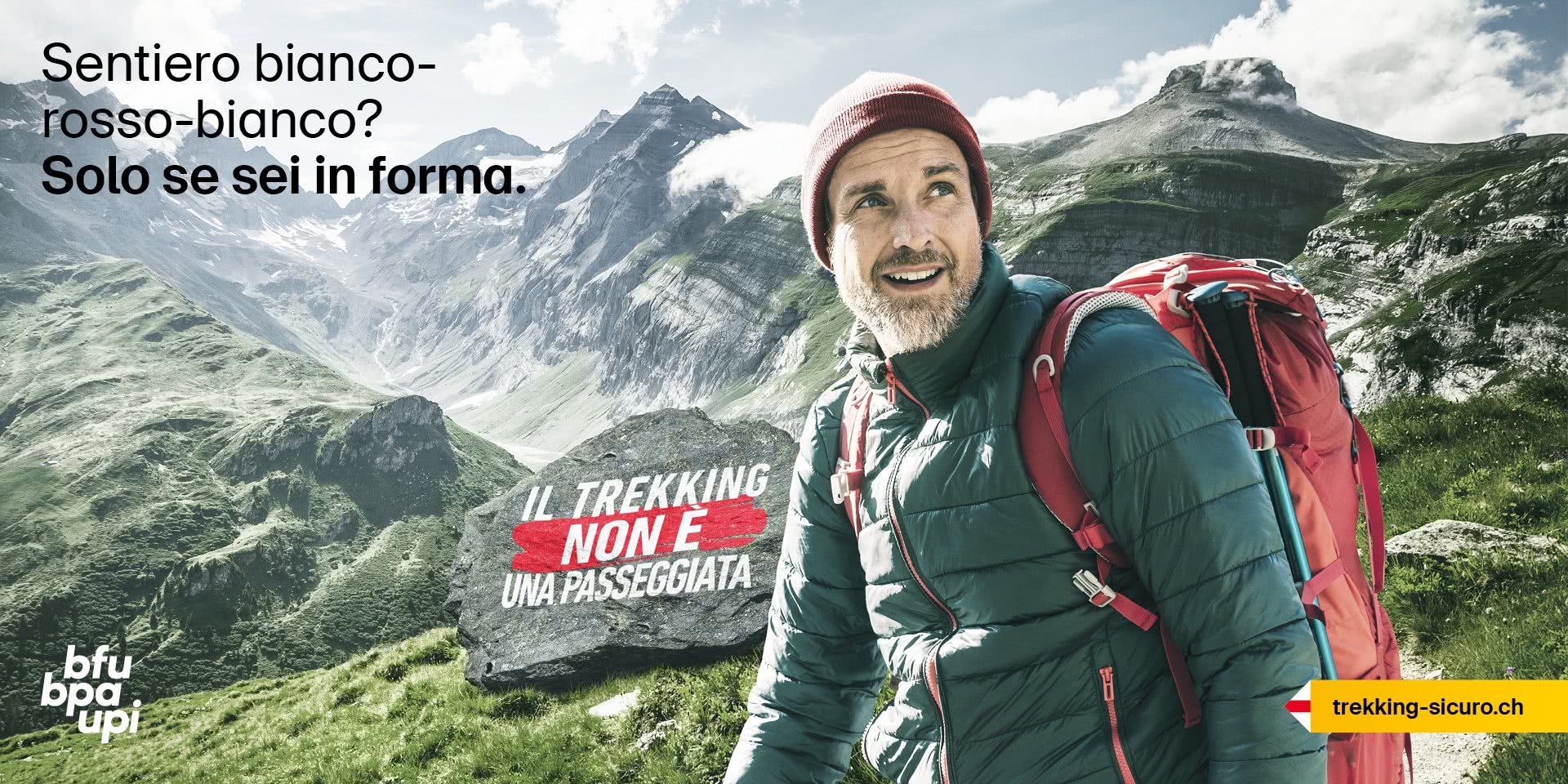 Il manifesto in italiano della campagna dell'upi e Sentieri Svizzeri.