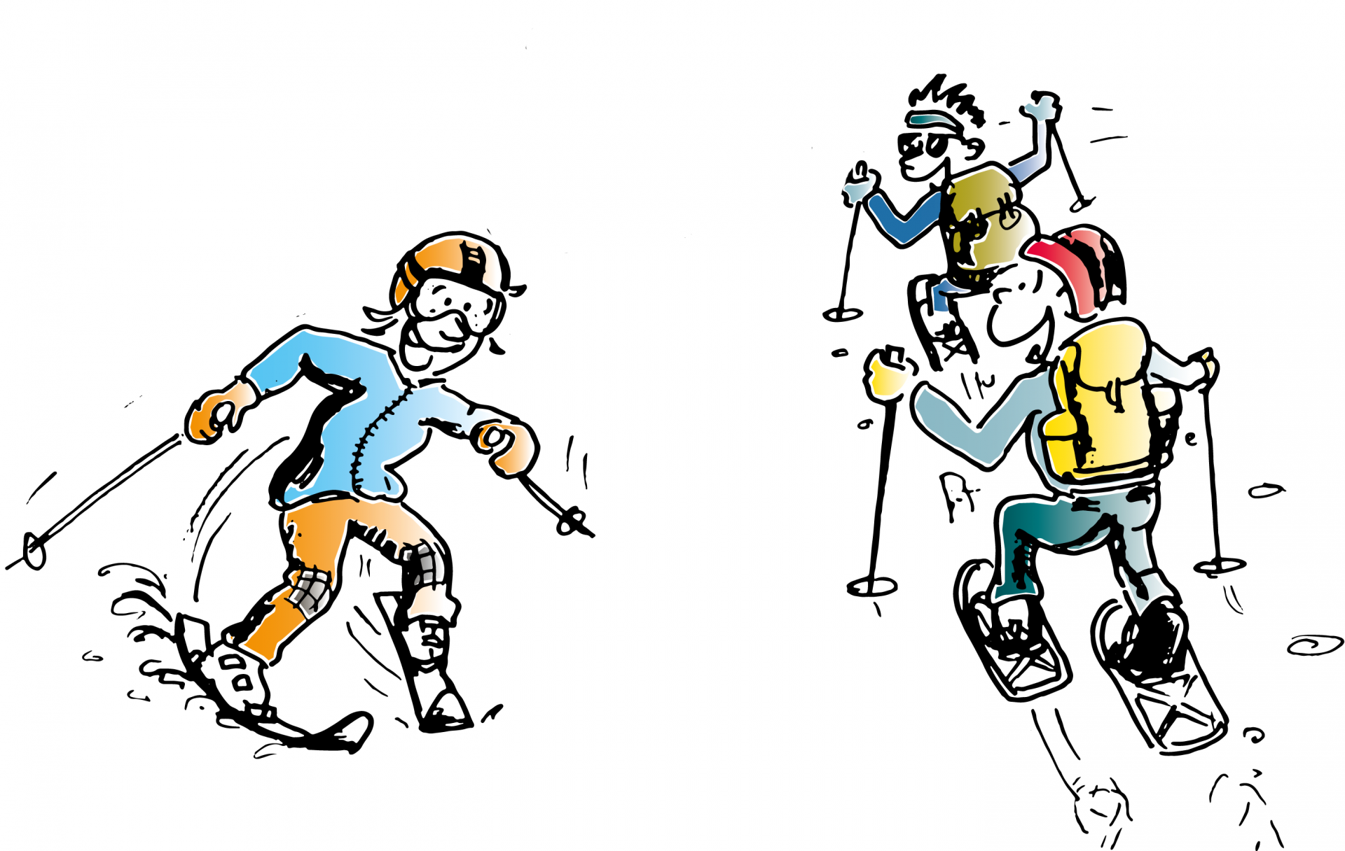 Comic: Drei Kinder beim Skifahren