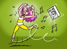 Comic: Junge Frau tanzt zu Musik.