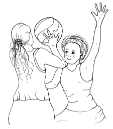 Dessin: Deux filles se disputent un ballon.