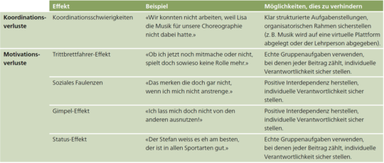Tabelle: Typische Probleme bei der Gruppenarbeit